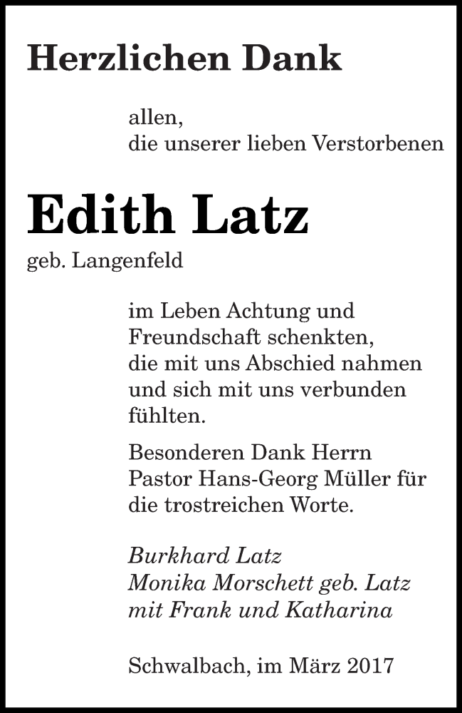  Traueranzeige für Edith Latz vom 04.03.2017 aus saarbruecker_zeitung