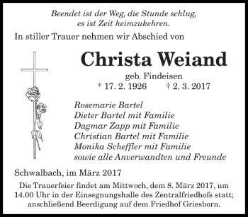 Traueranzeige von Christa Weiand von saarbruecker_zeitung