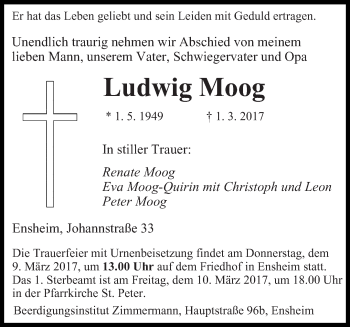 Traueranzeige von Ludwig Moog von saarbruecker_zeitung