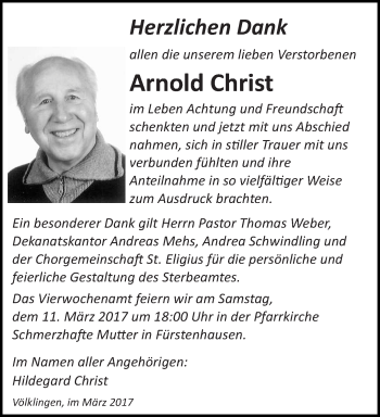Traueranzeige von Arnold Christ von saarbruecker_zeitung