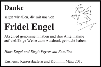 Traueranzeige von Fridel Engel von saarbruecker_zeitung