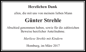 Traueranzeige von Günter Strehle von saarbruecker_zeitung