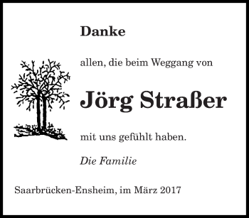 Traueranzeige von Jörg Straßer von saarbruecker_zeitung