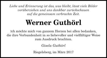 Traueranzeige von Werner Guthörl von saarbruecker_zeitung