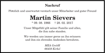 Traueranzeige von Martin Sievers von saarbruecker_zeitung