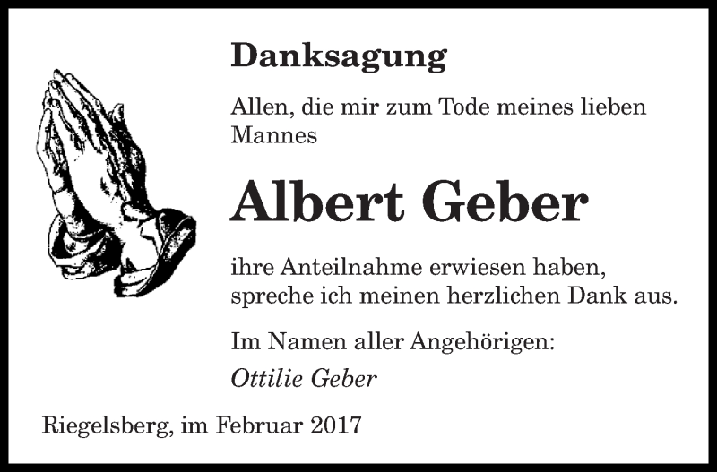  Traueranzeige für Albert Geber vom 04.03.2017 aus saarbruecker_zeitung