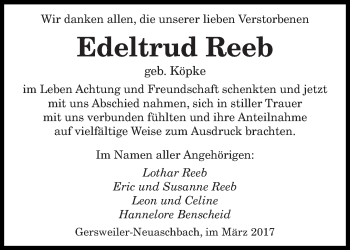 Traueranzeige von Edeltrud Reeb von saarbruecker_zeitung