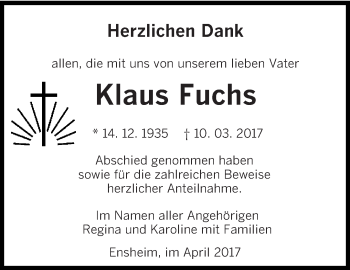 Traueranzeige von Klaus Fuchs von saarbruecker_zeitung