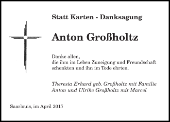 Traueranzeige von Anton Großholtz von saarbruecker_zeitung