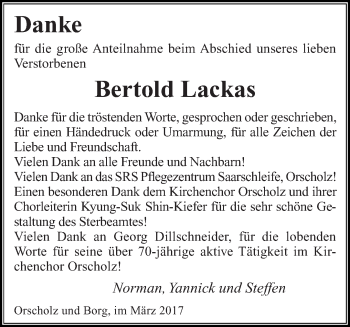 Traueranzeige von Bertold Lackas von saarbruecker_zeitung