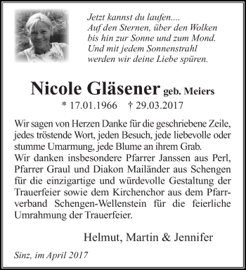 Traueranzeige von Nicole Gläsener von saarbruecker_zeitung