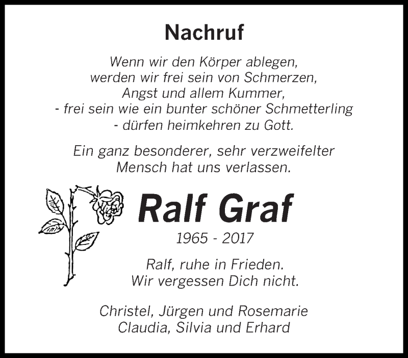  Traueranzeige für Ralf Graf vom 22.04.2017 aus saarbruecker_zeitung