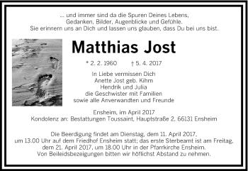 Traueranzeige von Matthias Jost von saarbruecker_zeitung