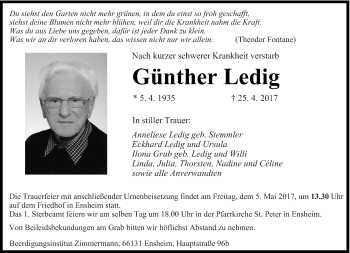 Traueranzeige von Günther Ledig von saarbruecker_zeitung