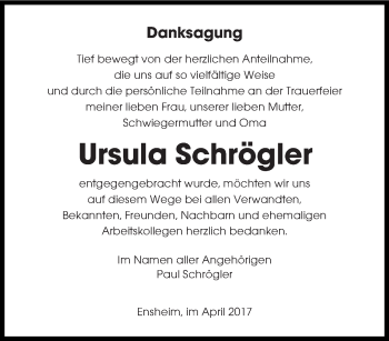 Traueranzeige von Ursula Schrögler von saarbruecker_zeitung