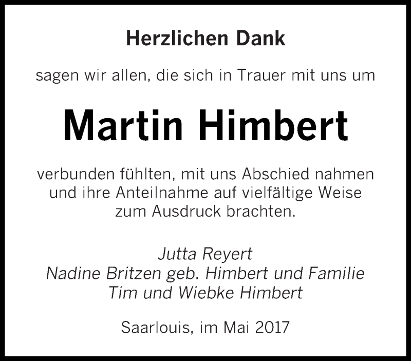  Traueranzeige für Martin Himbert vom 27.05.2017 aus saarbruecker_zeitung