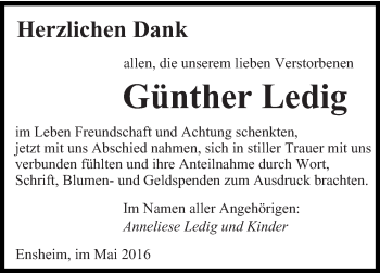 Traueranzeige von Günther Ledig von saarbruecker_zeitung