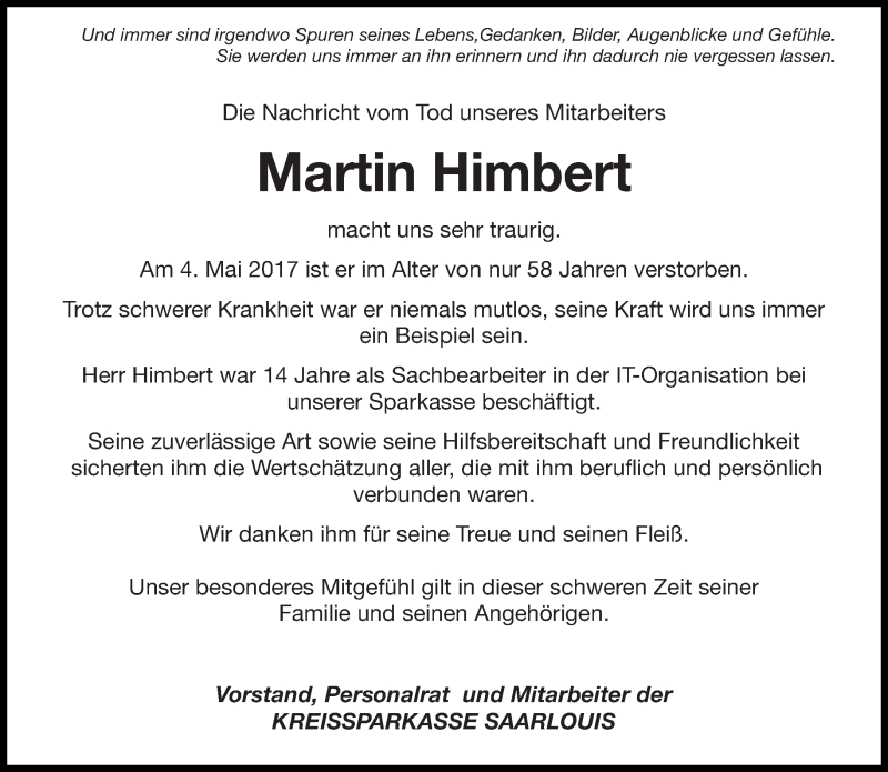  Traueranzeige für Martin Himbert vom 13.05.2017 aus saarbruecker_zeitung