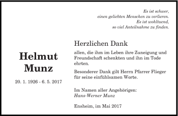 Traueranzeige von Helmut Munz von saarbruecker_zeitung