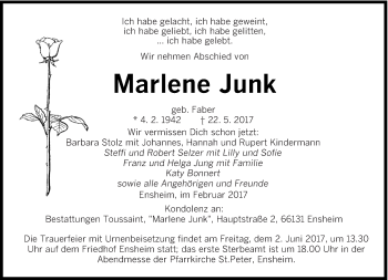 Traueranzeige von Marlene Junk von saarbruecker_zeitung