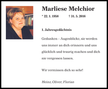 Traueranzeige von Marliese Melchior von saarbruecker_zeitung