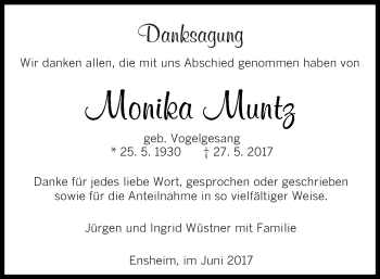 Traueranzeige von Monika Muntz von saarbruecker_zeitung