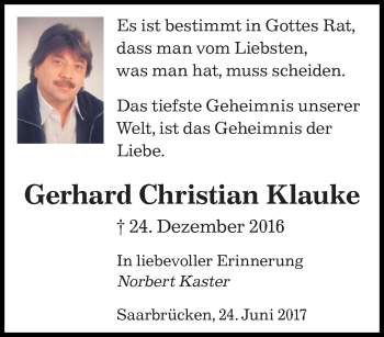Traueranzeige von Gerhard Christian Klauke von saarbruecker_zeitung