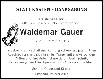 Traueranzeige von Waldemar Gauer von saarbruecker_zeitung