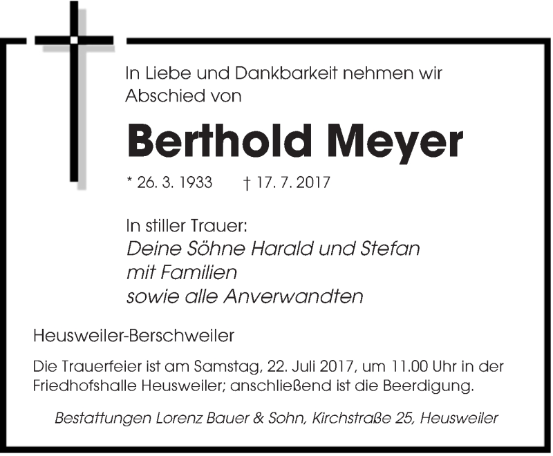  Traueranzeige für Berthold Meyer vom 19.07.2017 aus saarbruecker_zeitung