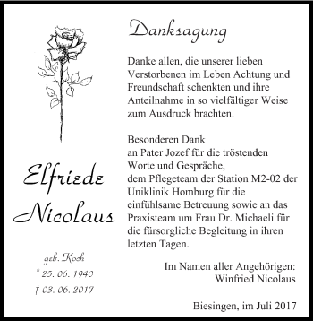 Traueranzeige von Elfriede Nicolaus von saarbruecker_zeitung