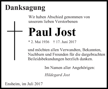 Traueranzeige von Paul Jost von saarbruecker_zeitung