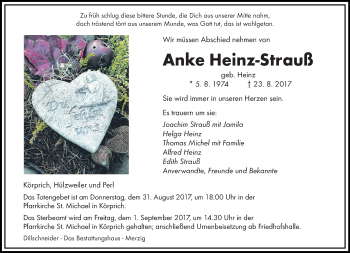 Traueranzeige von Anke Heinz-Strauß von saarbruecker_zeitung