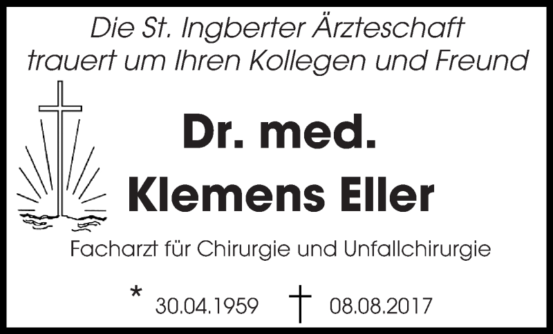  Traueranzeige für Klemens Eller vom 19.08.2017 aus saarbruecker_zeitung