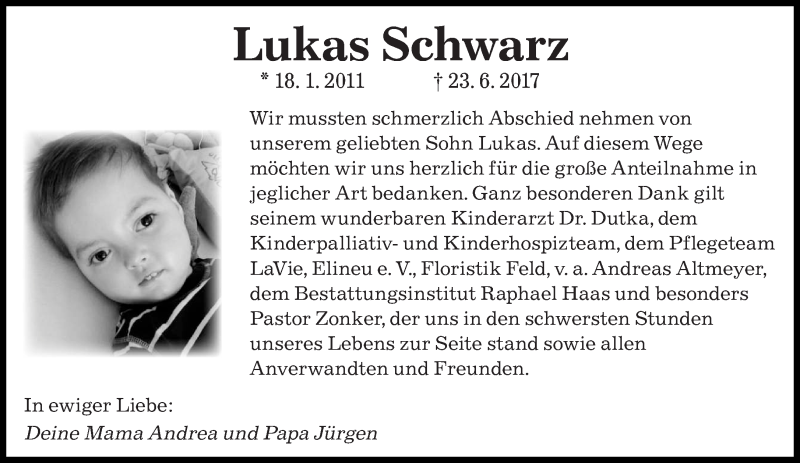 Traueranzeige für Lukas Schwarz vom 05.08.2017 aus saarbruecker_zeitung