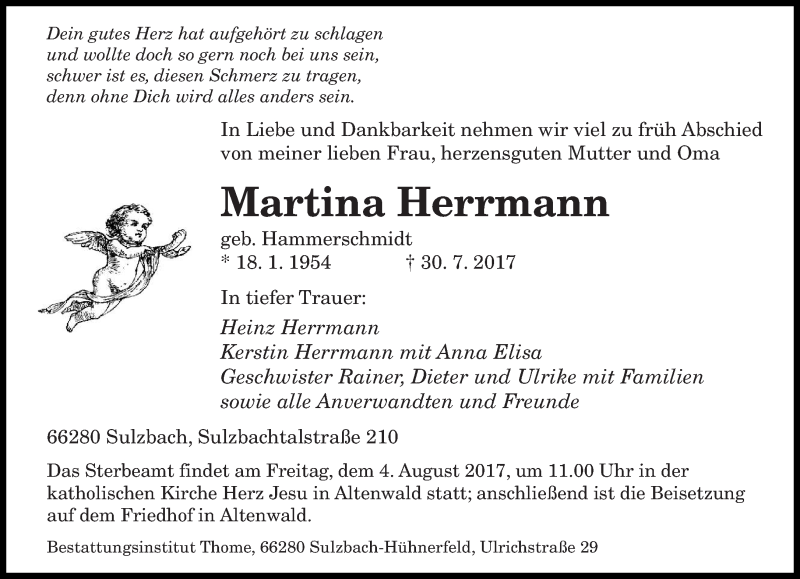  Traueranzeige für Martina Herrmann vom 02.08.2017 aus saarbruecker_zeitung