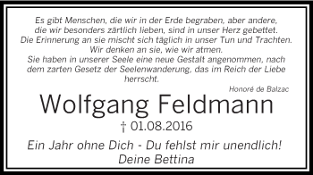 Traueranzeige von Wolfgang Feldmann von saarbruecker_zeitung