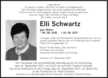 Traueranzeige von Elli Schwartz von saarbruecker_zeitung