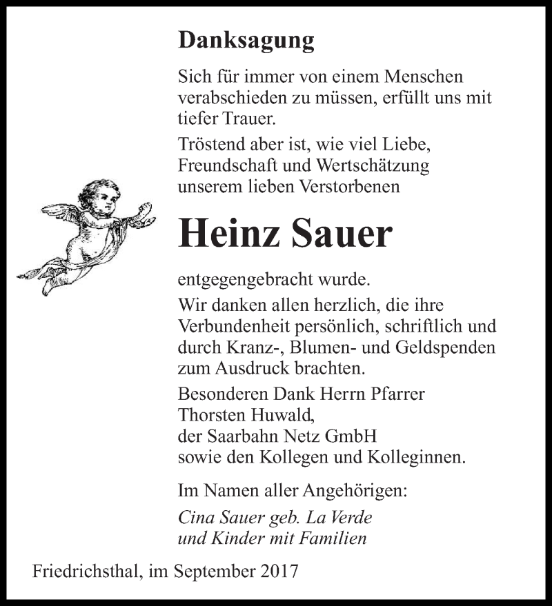  Traueranzeige für Heinz Sauer vom 27.09.2017 aus saarbruecker_zeitung