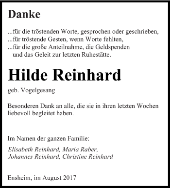 Traueranzeige von Hilde Reinhard von saarbruecker_zeitung