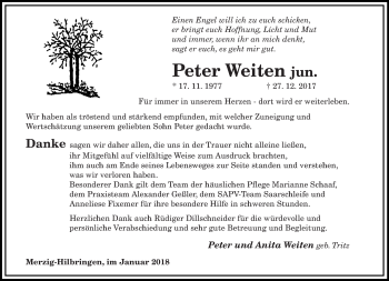 Traueranzeige von Peter Weiten jun von saarbruecker_zeitung