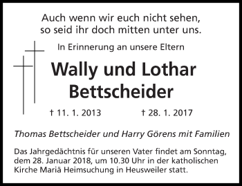 Traueranzeige von Wally und Lothar Bettscheider von saarbruecker_zeitung