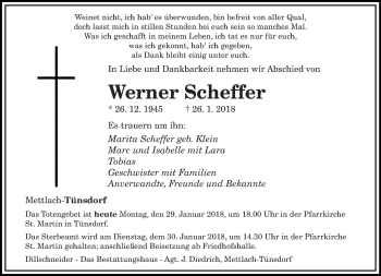 Traueranzeige von Werner Scheffer von saarbruecker_zeitung