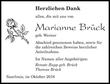 Traueranzeige von Marianne Brück von saarbruecker_zeitung
