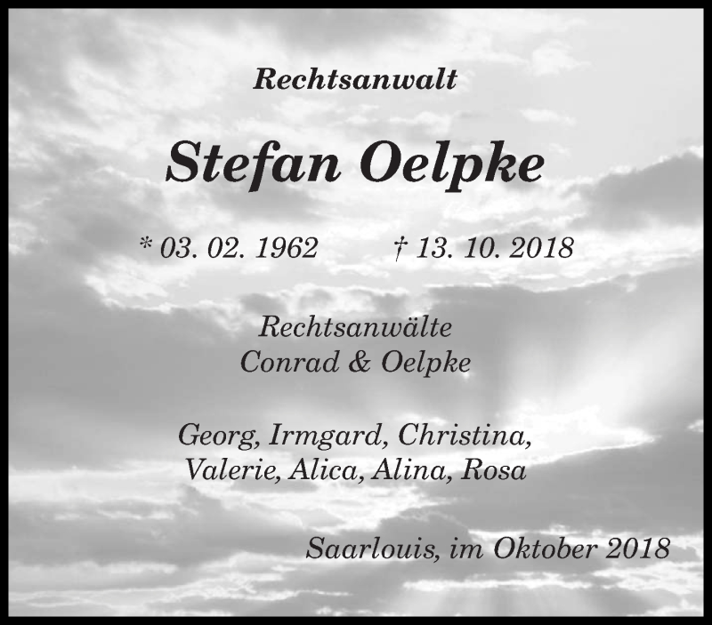  Traueranzeige für Stefan Oelpke vom 17.10.2018 aus saarbruecker_zeitung