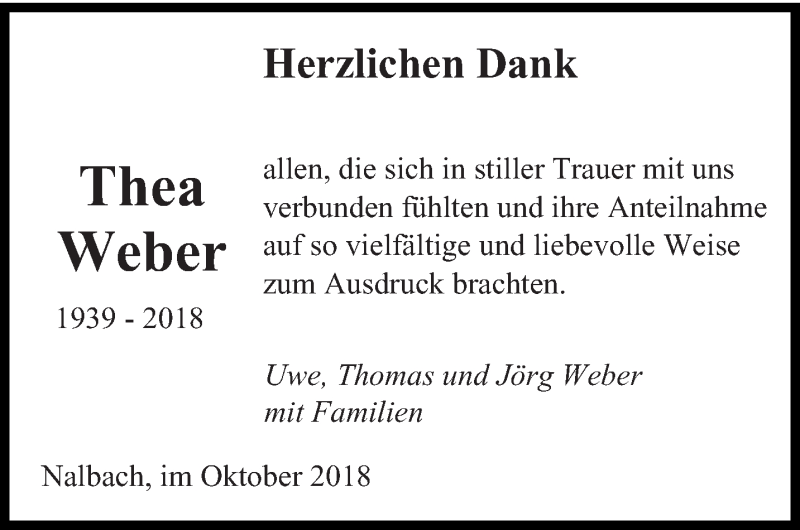  Traueranzeige für Thea Weber vom 27.10.2018 aus saarbruecker_zeitung