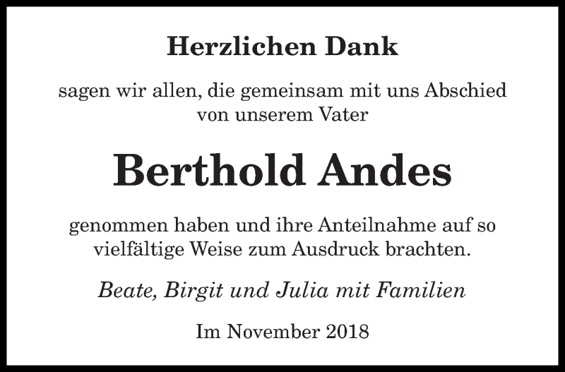  Traueranzeige für Berthold Andes vom 22.11.2018 aus saarbruecker_zeitung