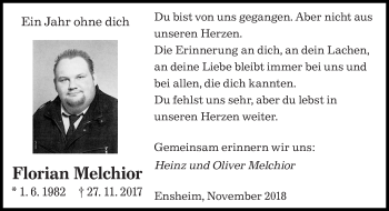 Traueranzeige von Florian Melchior von saarbruecker_zeitung