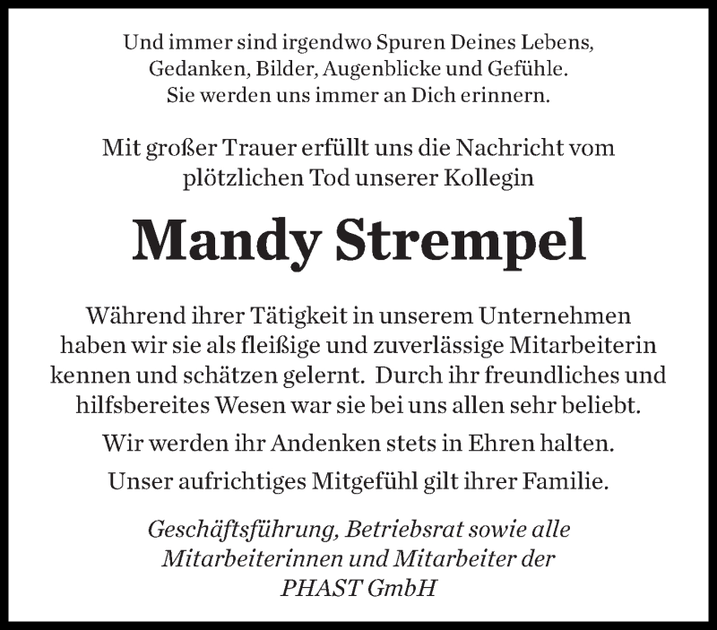  Traueranzeige für Mandy Strempel vom 08.11.2018 aus saarbruecker_zeitung