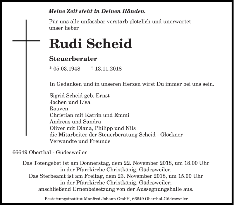  Traueranzeige für Rudi Scheid vom 20.11.2018 aus saarbruecker_zeitung