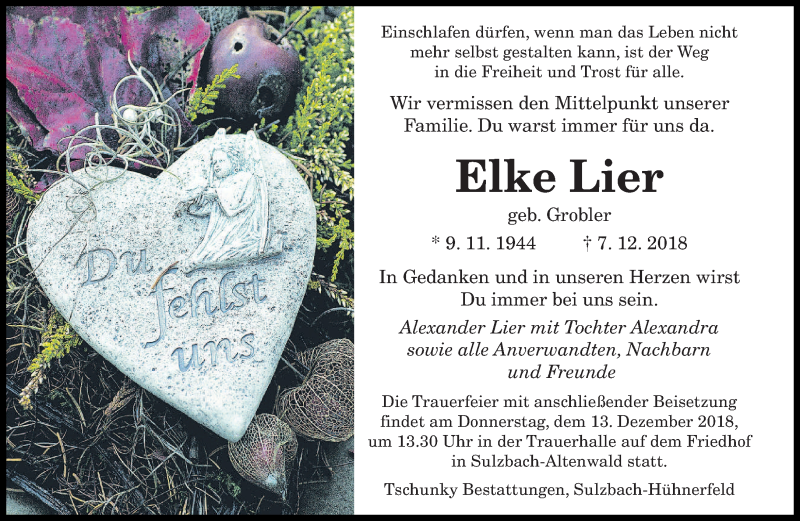  Traueranzeige für Elke Lier vom 11.12.2018 aus saarbruecker_zeitung